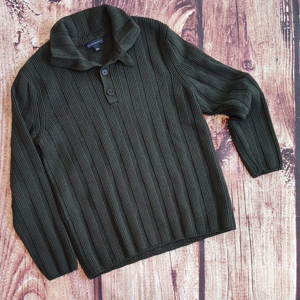 BR Fine Merino Wool Mens Olive Green Sweater Like New